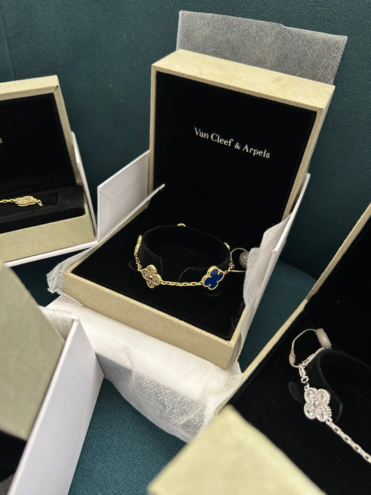 Pulso tipo VC Plata .925 baño en oro 18k dorado con azul