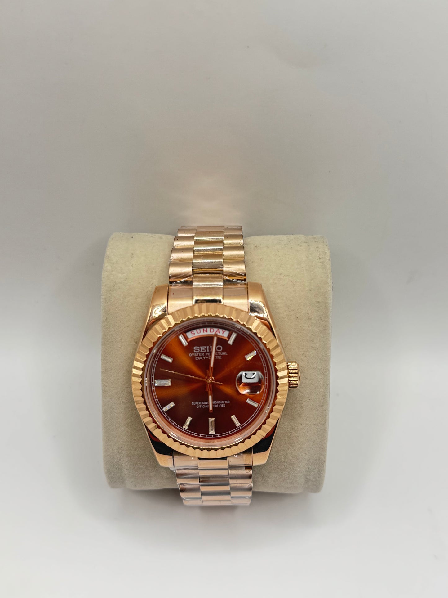 SEIKO day-date rose gold chocolate