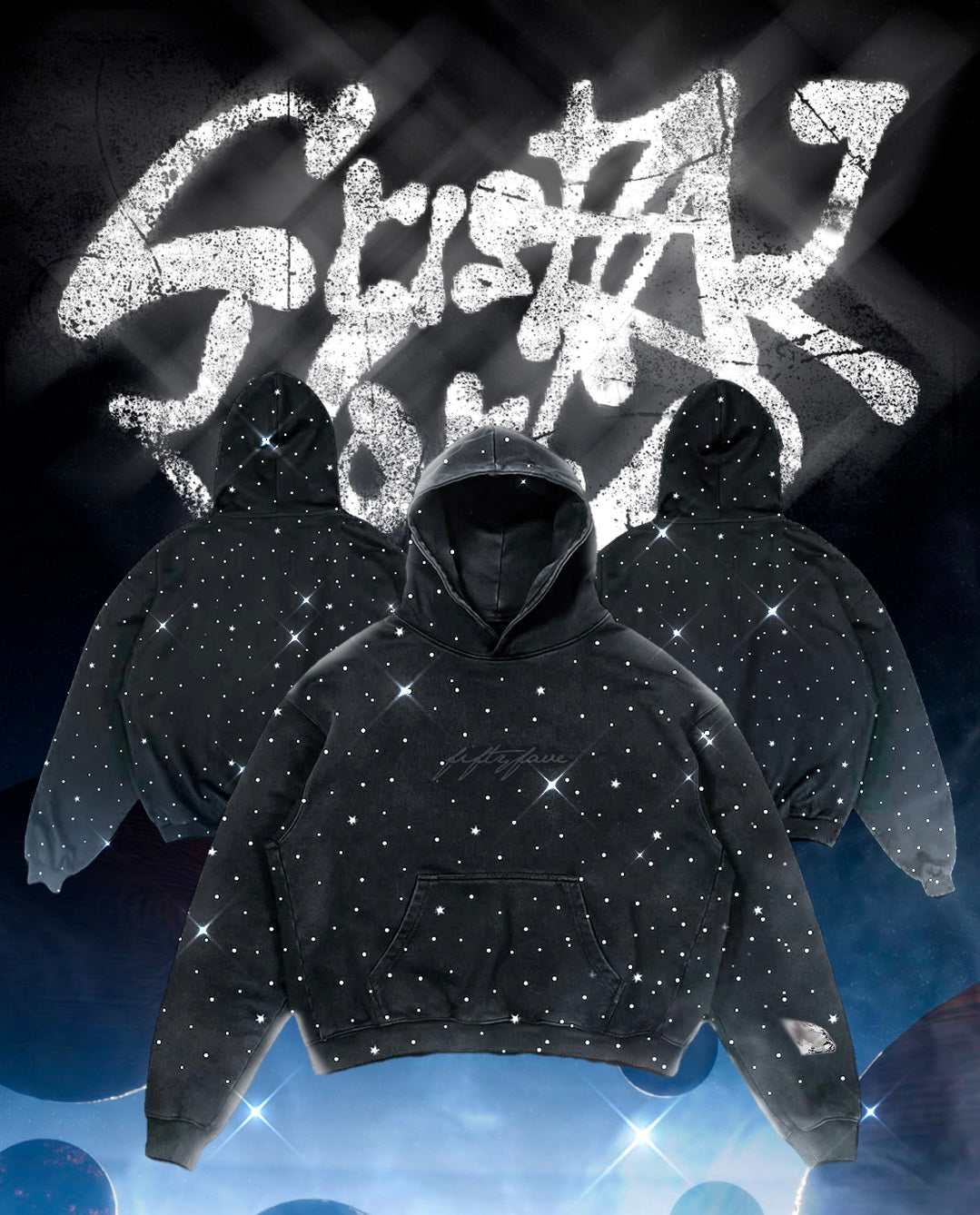 HOODIE FIFTY FAVE CRYSTALS PREVENTA RESTOCK (aparta con 200$) precio final 1499$ ENVÍO GRATIS - LIQUIDA EN 1 MES